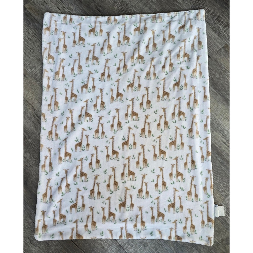 Cupcakes and Cashmere Giraffe Print Baby Blanket White Plush Fleece Animal Theme